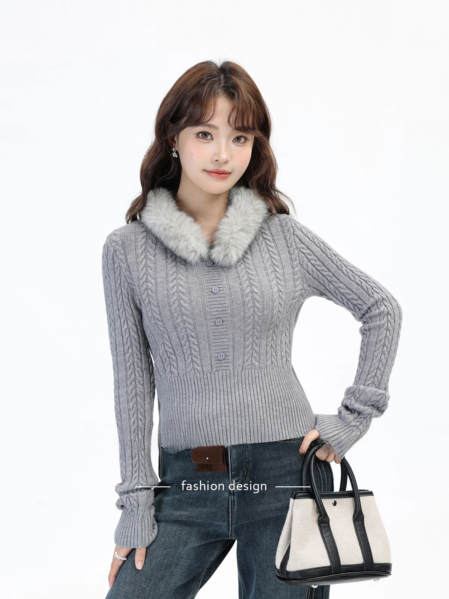 

Korean Sle Soft ort Knitted Sweater with Fur Collar Slimming Twist Winter Base Layer Top for Women Warm And Comfortable