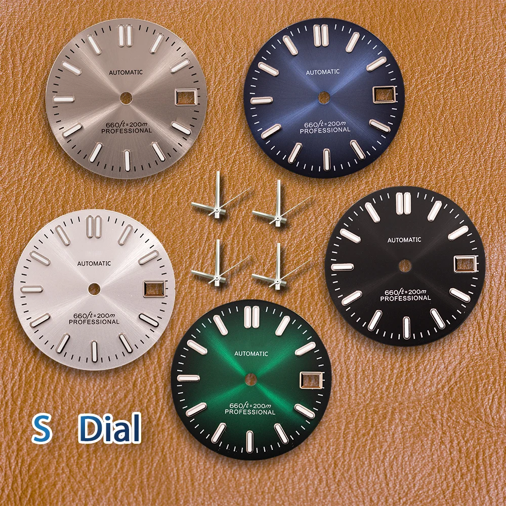 

S Logo Dial 28.5mm New Sunray Dial 3/3.8 O'clock Fit NH35/NH36 Movement Green Luminous Watch Modification Accessories