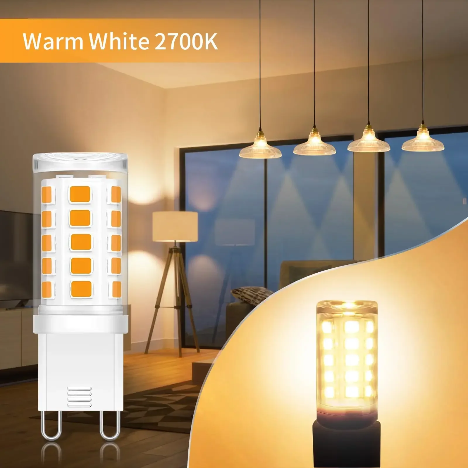 G9 LED Bulbs 3W 220V 2700K Warm White No-Flicker LED Lamp 33W Halogen Bulb Equivalent Chandelier Pendant Corn Light Bulbs 360LM