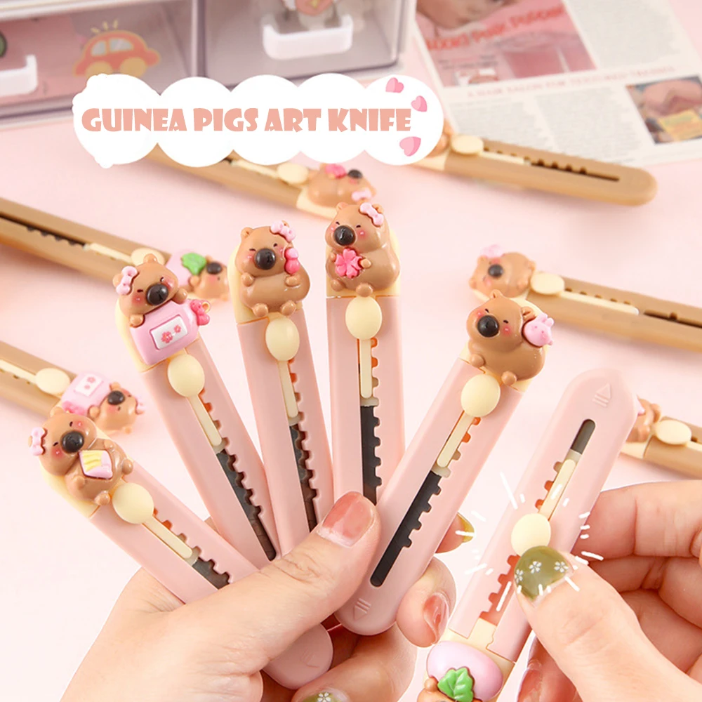 1Pcs Mini Capibara Cutter Plastic Paper Cutting Tool Cute Cartoon Retractable Letter Opener Portable School Office Supplies