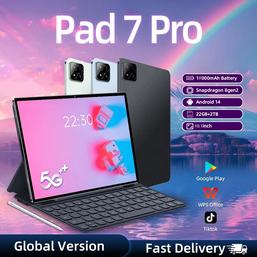 

2025 New HOT Original Pad 7 Pro Tab PC Snapdragon 10.1inch HD Screen Global 10000mAh 5G Dual Card WiFi Tablet