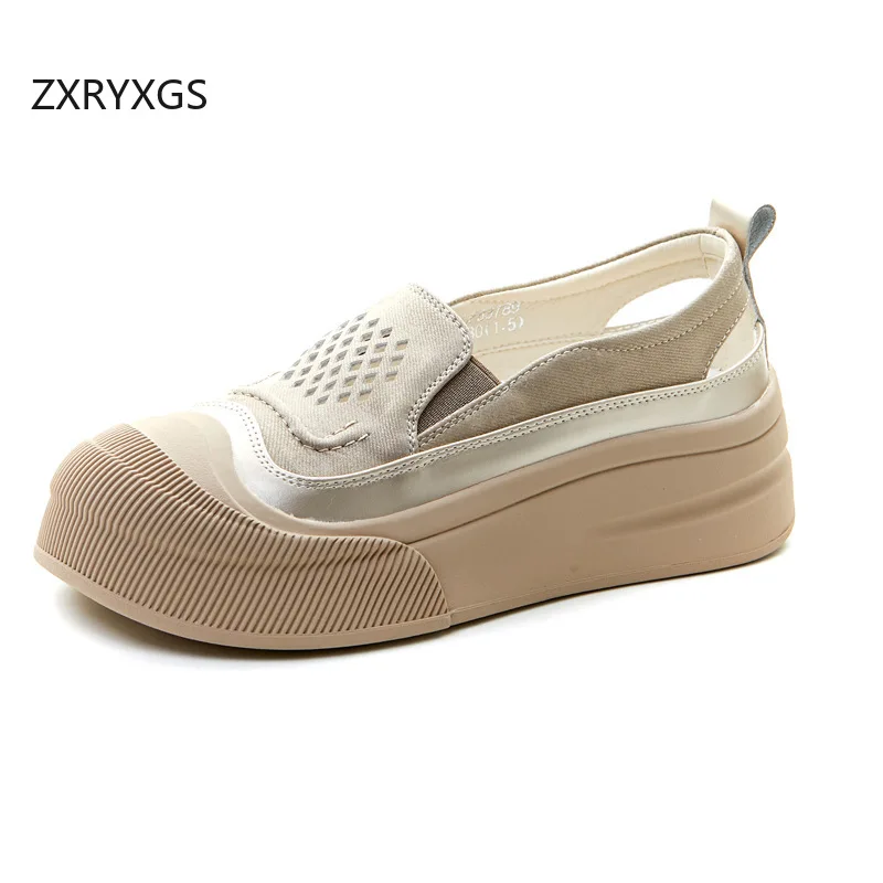 ZXRYXGS 2024 New Round Toe Patent Leather Hollow Summer Women Sandals Sneather Platform Shoes Breathable Casual Elevated Sandals