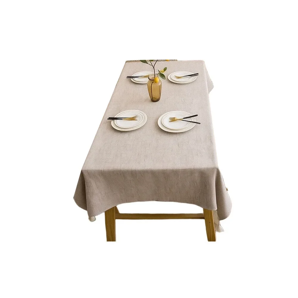 For Decorative Table Cover in Linen Texture with For Tassel Trim 132 cm x 220 cm for Nordic Cottage Style Interiors
