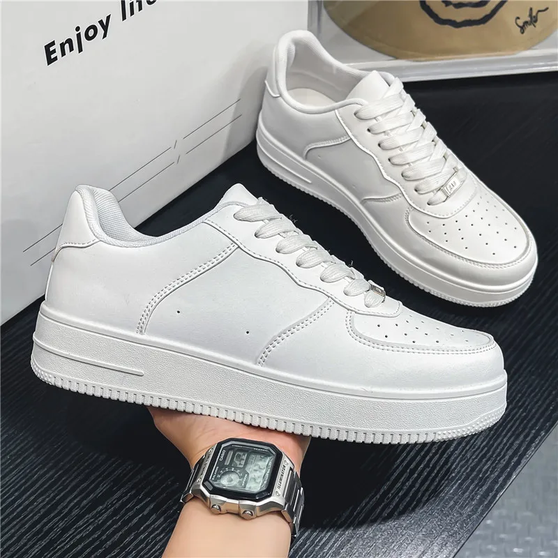 Casual Board Shoes for Men PU Solid Color Thick Sole Lace Up Comfortable Breathable Hole Shoes Versatile Anti Slip Men Shoes