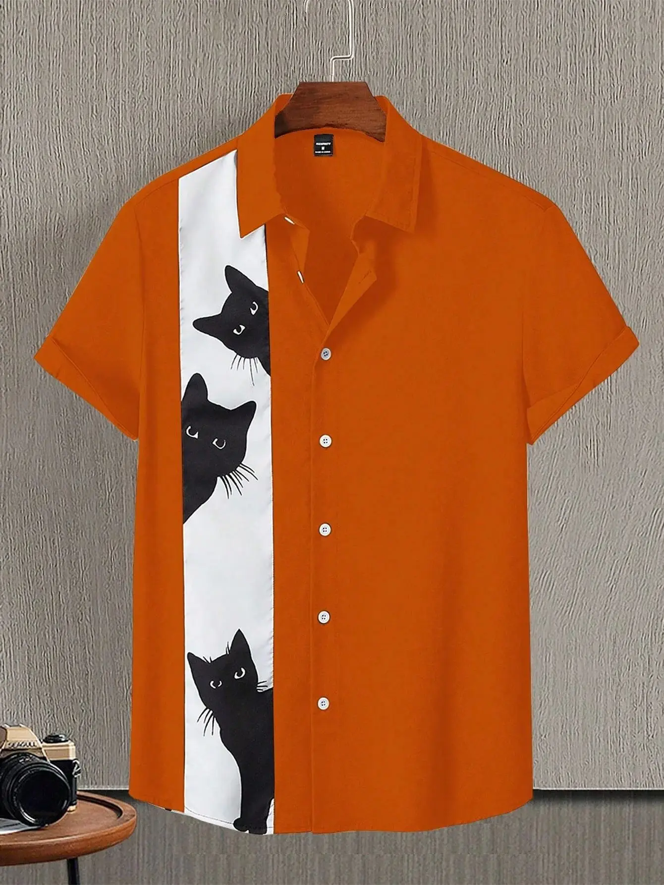 Grappig kattenshirt voor heren met speelse knopen met korte mouwen en schattig kattenpatroon Outdoor Casual en leuke modieuze tops