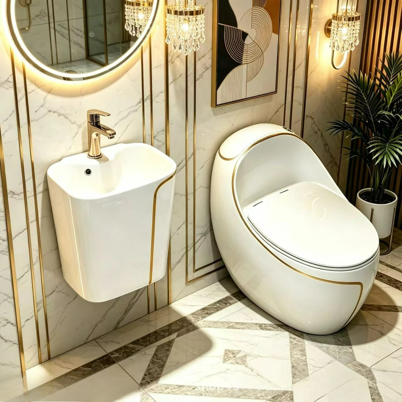 Household Colored Egg Toilet Ceramic Siphon Toilet Light Luxury Wall-mounted Sink Combination Bathroom Light Luxury Bathroom