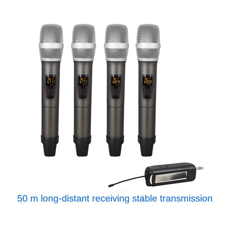 Wireless Microphone System 4 Channel UHF Wireless Microphone Set With Four Handheld Microphones For Karaoke Weddings