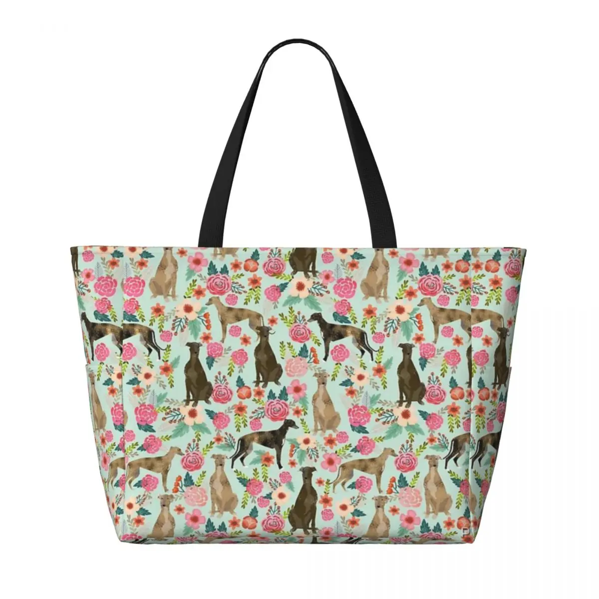 Borsa da viaggio da spiaggia Greyhound Florals Dogs Greyhound, borsa a tracolla sportiva per lo Shopping retrò modello Multi-stile