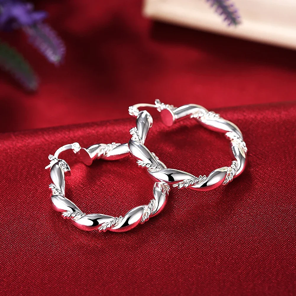Selling 925 Sterling Silver Earrings fashion Jewelry elegant Woman Retro weave circle earrings Christmas Gifts