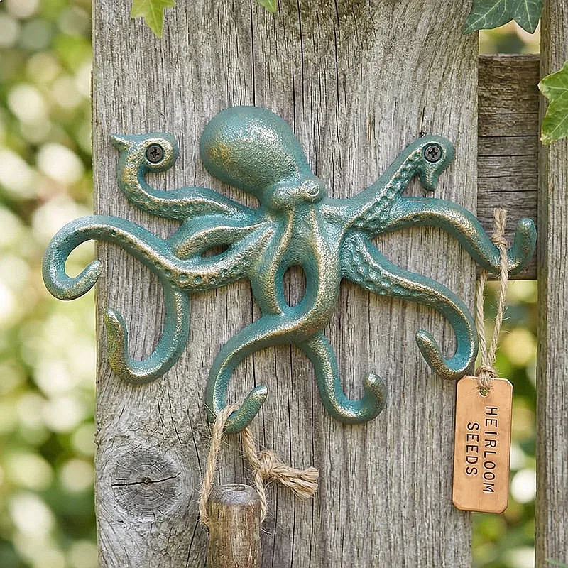 Octopus Wall Hooks Decorative Cast Iron Key Holder, 6 Arms Coat Towel Hanger for Wall view 3