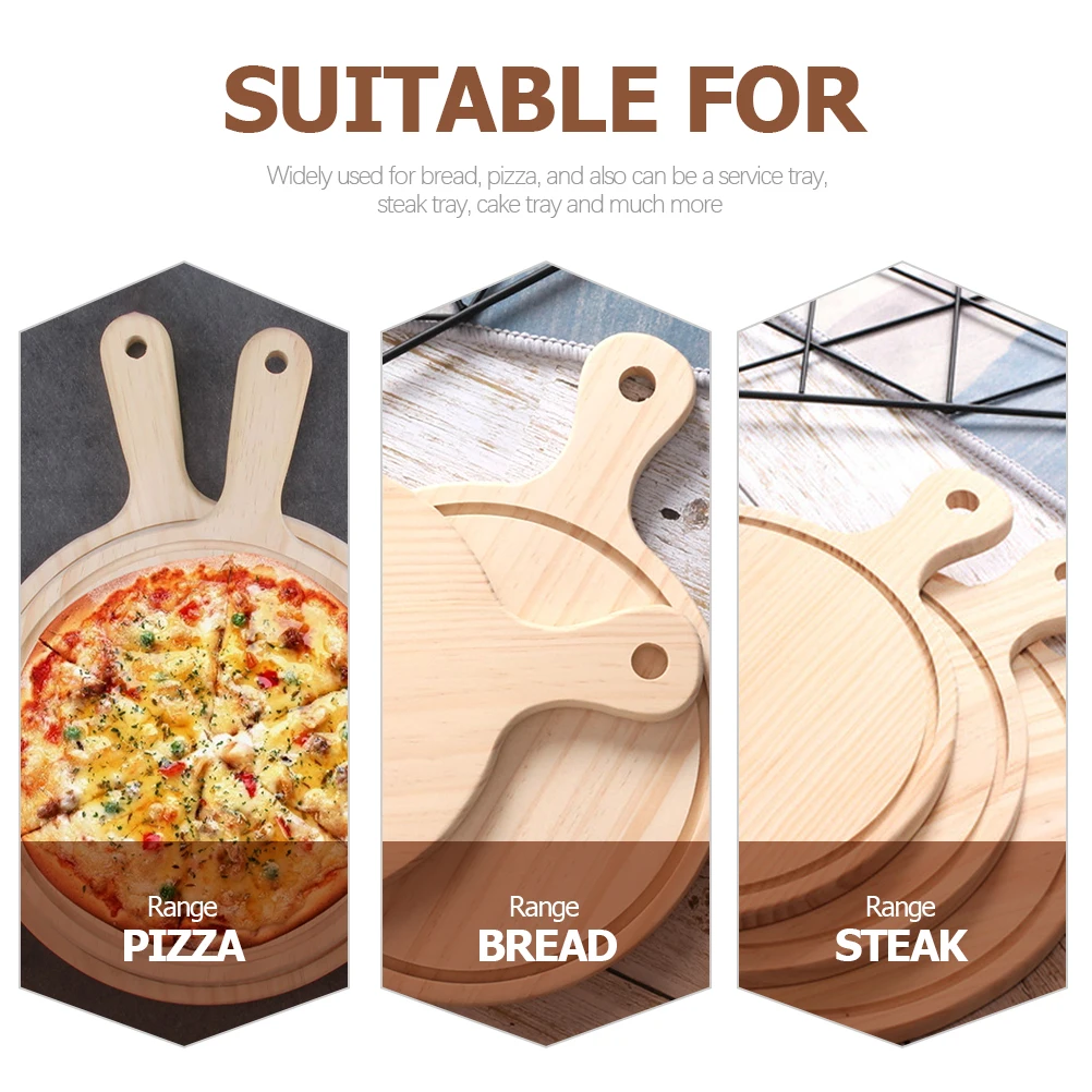 22 Wooden Pizza Board Round With Hand Baking Tray Cutting Platter Cake Bakeware Tools Oven Diameter board with Stone Sliding