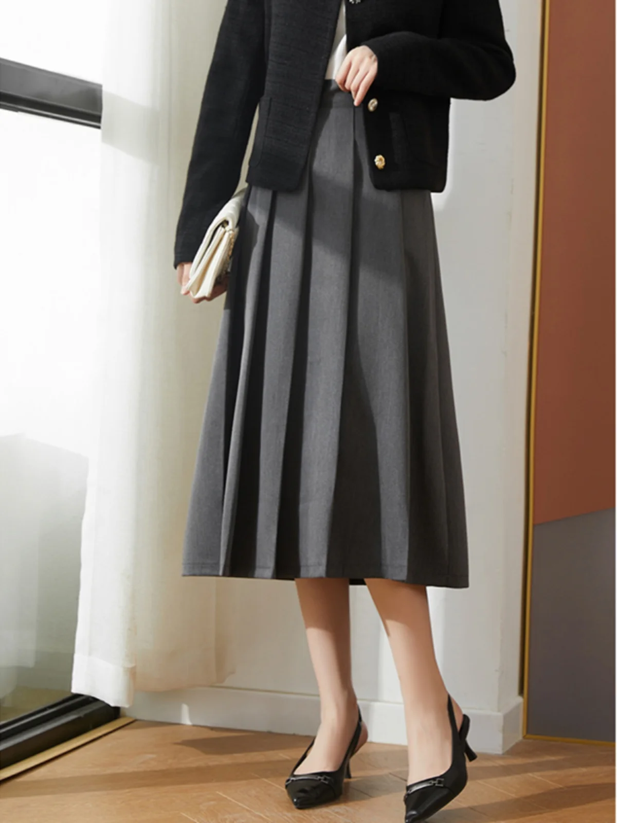 

ey High Waist A-Line Midi Skirt Women's Full-Length Pleated Skirt Heavy Eming Tee-Dimensional Pleats Slimming Umbrell...