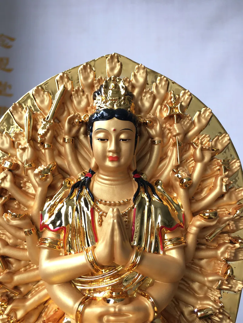 Thousand Handed Little Buddha Statue, Resin Plated Gold Painted Holy Appearance, Great Compassion, Salvation Bodhisattva