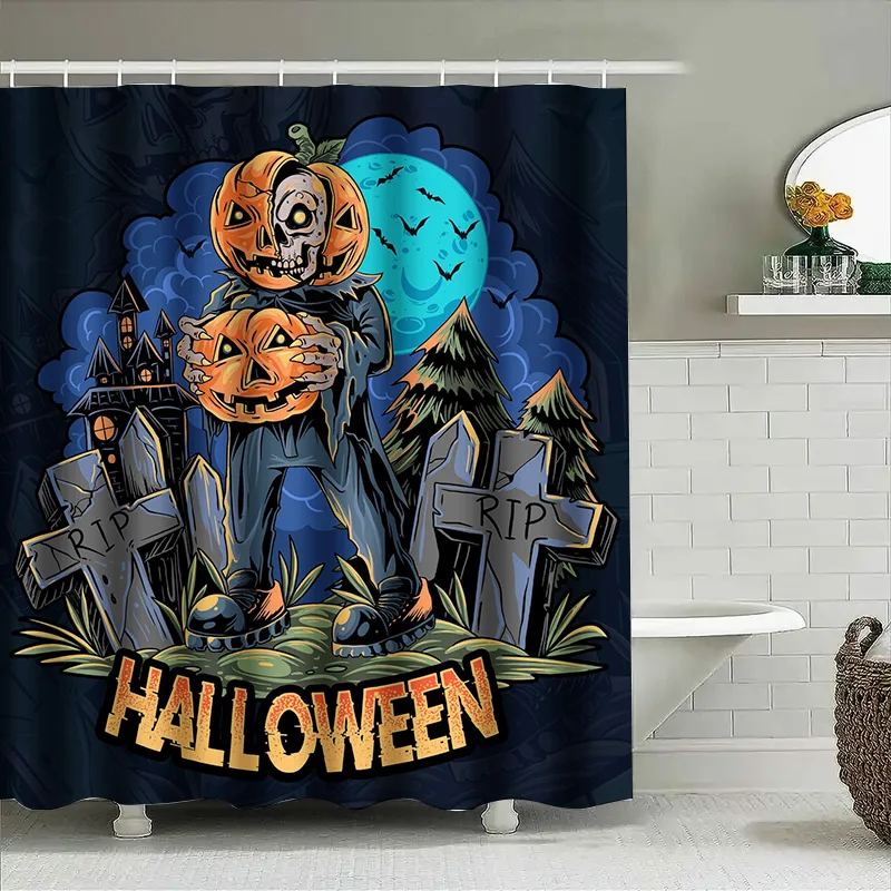 

Tuniu Хэллоуин летучая мышь череп занавеска для душа жуткий призрак дерево графический декор для ванной комнаты темно-синий фон