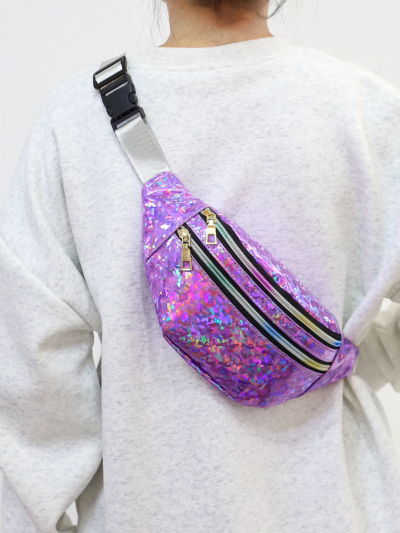 Holographic Waist Bags Women Silver Fanny Pack Female Belt Bag Black Geometric Waist Packs Laser Chest Phone Pouch Bum Bag