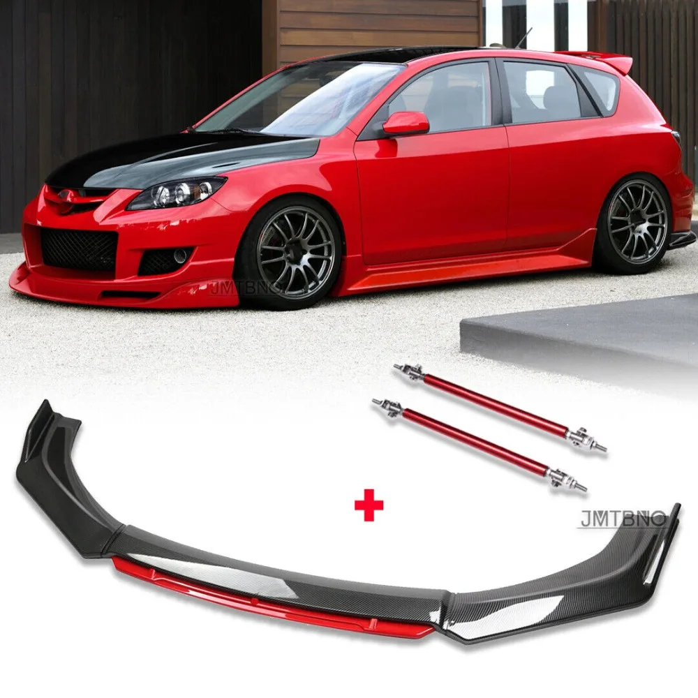 

Front Bumper Lip Spoiler Splitter Carbon Fiber +Strut Rods For Mazda 3 5 6 Sport United States