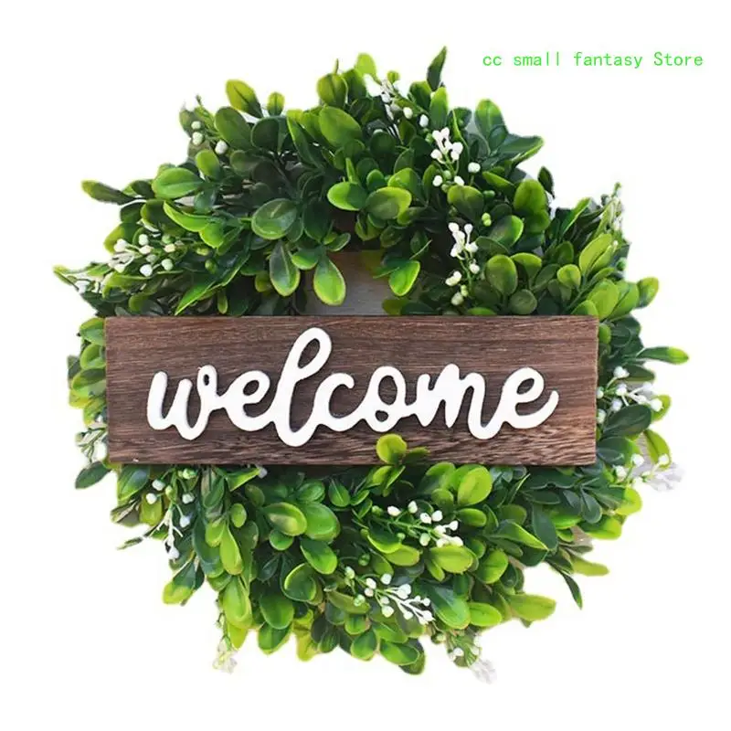 

R3MA Welcome Sign Artificial Eucalyptus Wreath for Front Door Porch Wall Green Leaves