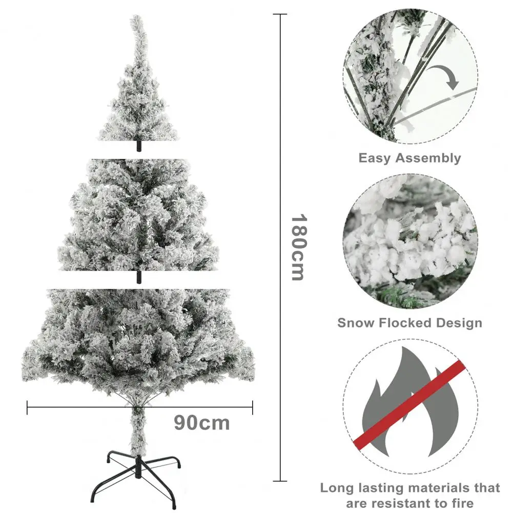 1.8m White Flocked Artificial Christmas Tree Snow Christmas Pencil Tree Party Decor With Realistic Branch Reinforced Metal Base