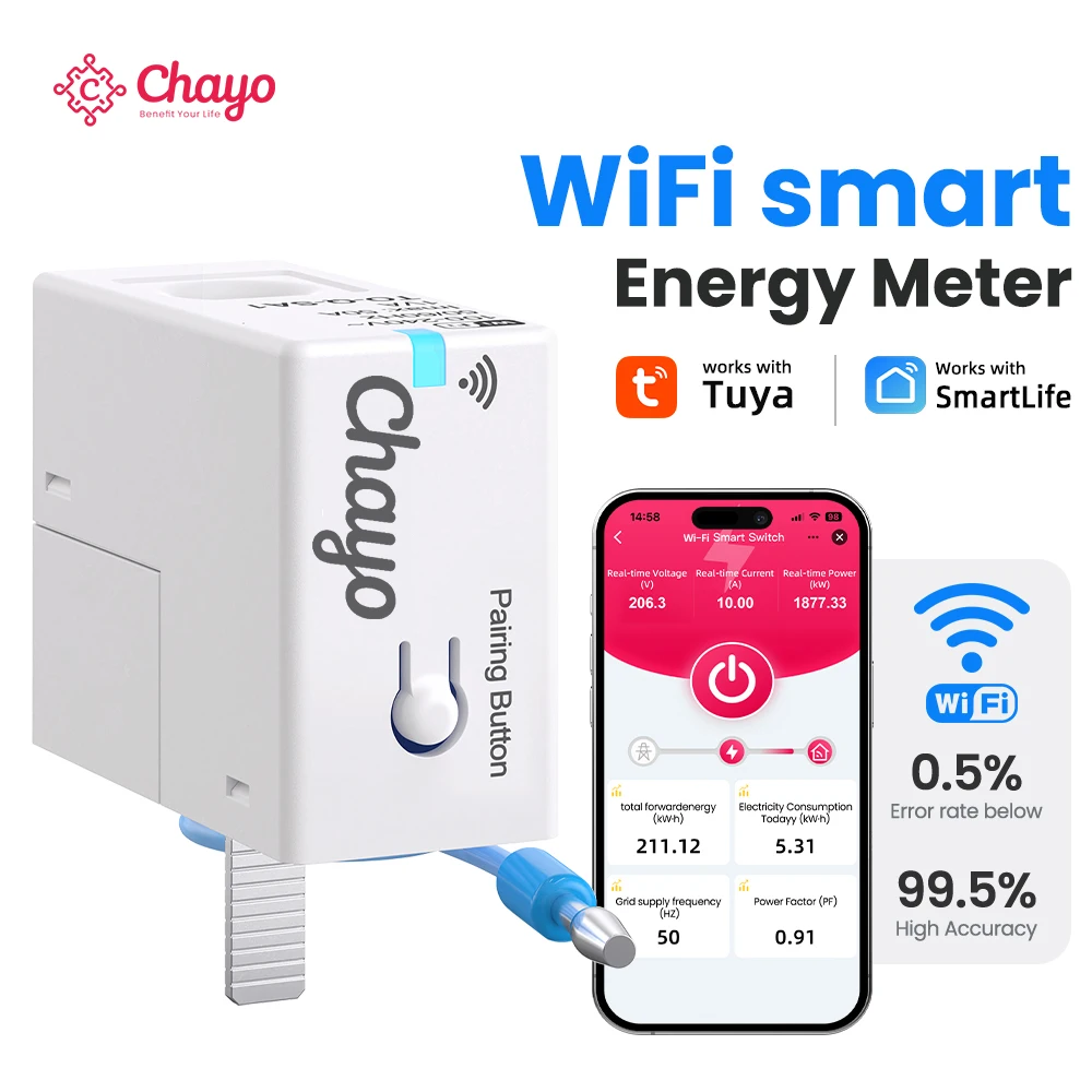 Chayo Tuya Smart WiFi Energy Meter 1-50A Real Time Power Consumption Monitor,Prepaid Function Compatible with Smart Life APP