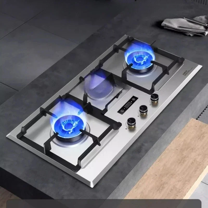 AAThree-eye Gas Stove Household Natural Gas Stove Large Opening Stainless Steel Large Panel Timing Gas Stove