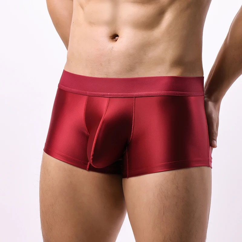 

New Ice Silk Men's Panties Sexy Underwear Breathable Quick Drying Boxer Shorts Male Luxury Faux Silk Big Bulge Pouch Underpants