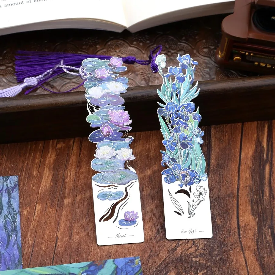 2 PCS Metal Bookmarks with Tassel Oil Painting Water Lilies and Irises Bookmark Pretty Bookmarks for Women Very Beautiful Bookm