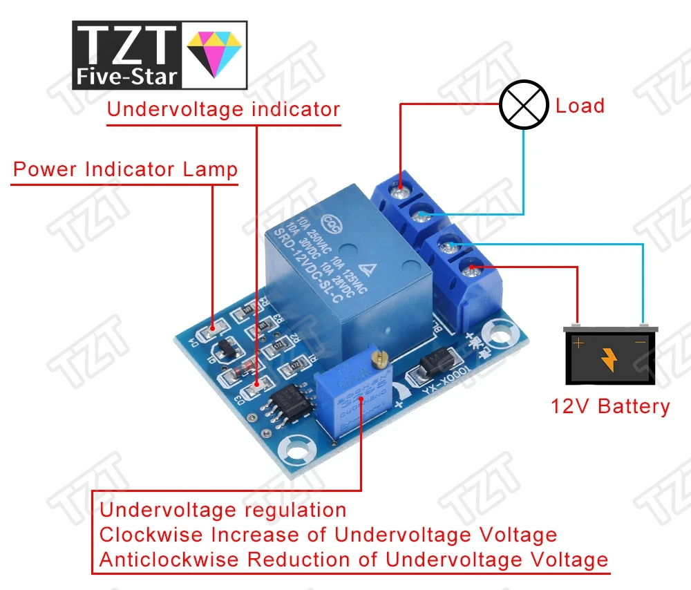 DC 12V Battery Undervoltage Low Voltage Cut off Automatic Switch Recovery Protection Module Charging Controller Protection Board