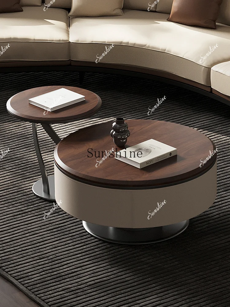 

Creative round small apartment living room movable rock slab coffee table FT