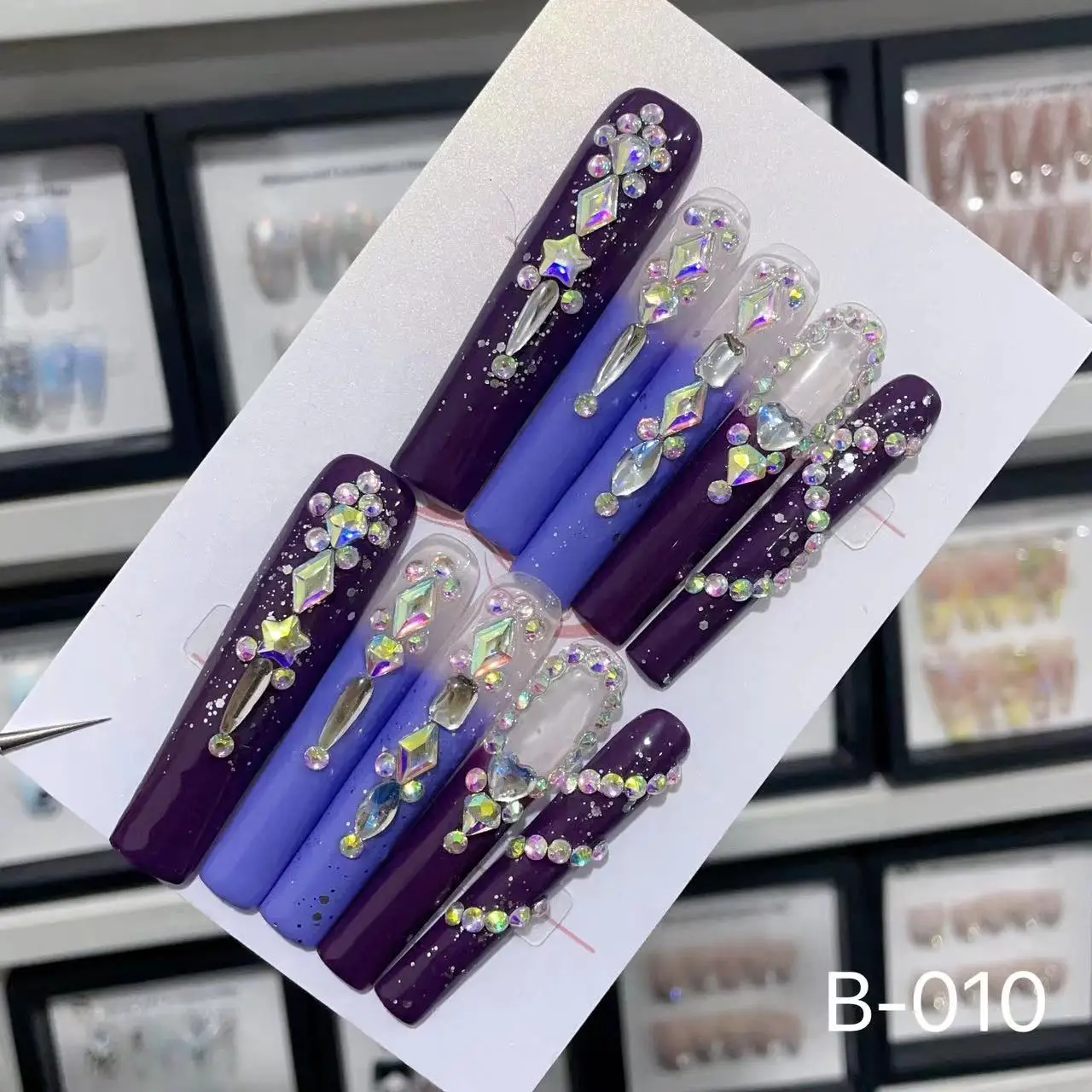 Midnight Purple Meteor European-American Style Handmade Press On Nails,Reusable High-Quality Luxurious Extend Whitening.UB010