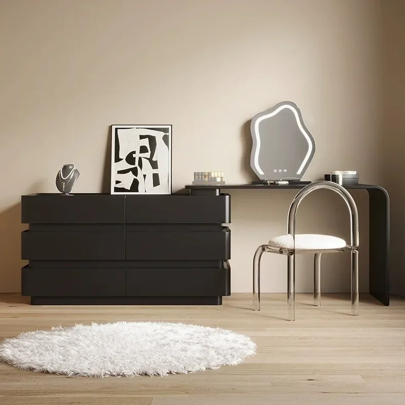 خزانة فاخرة خفيفة مدمجة وحديثة وبسيطة باللون الأسود وغرفة نوم المشاهير من الخشب الصلب وطاولة مكياج زاوية #3