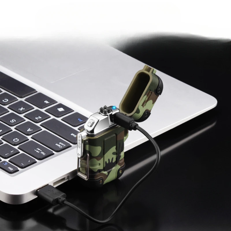2024 New Waterproof Double Arc Lighter USB Rechargeable Windproof Plasma Lighter Outdoor Camping Flameless Smoking Accessories