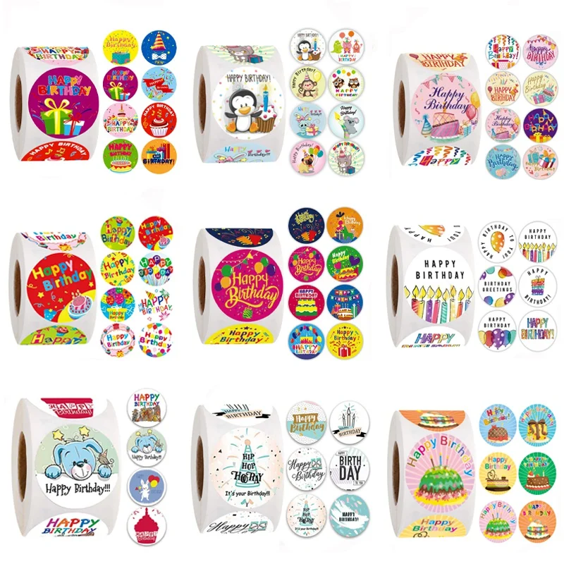 

Happy Birthday stickers Gift packaging Sealing Label DIY Party decoration Self-adhestive Handmade Stationery Sticker