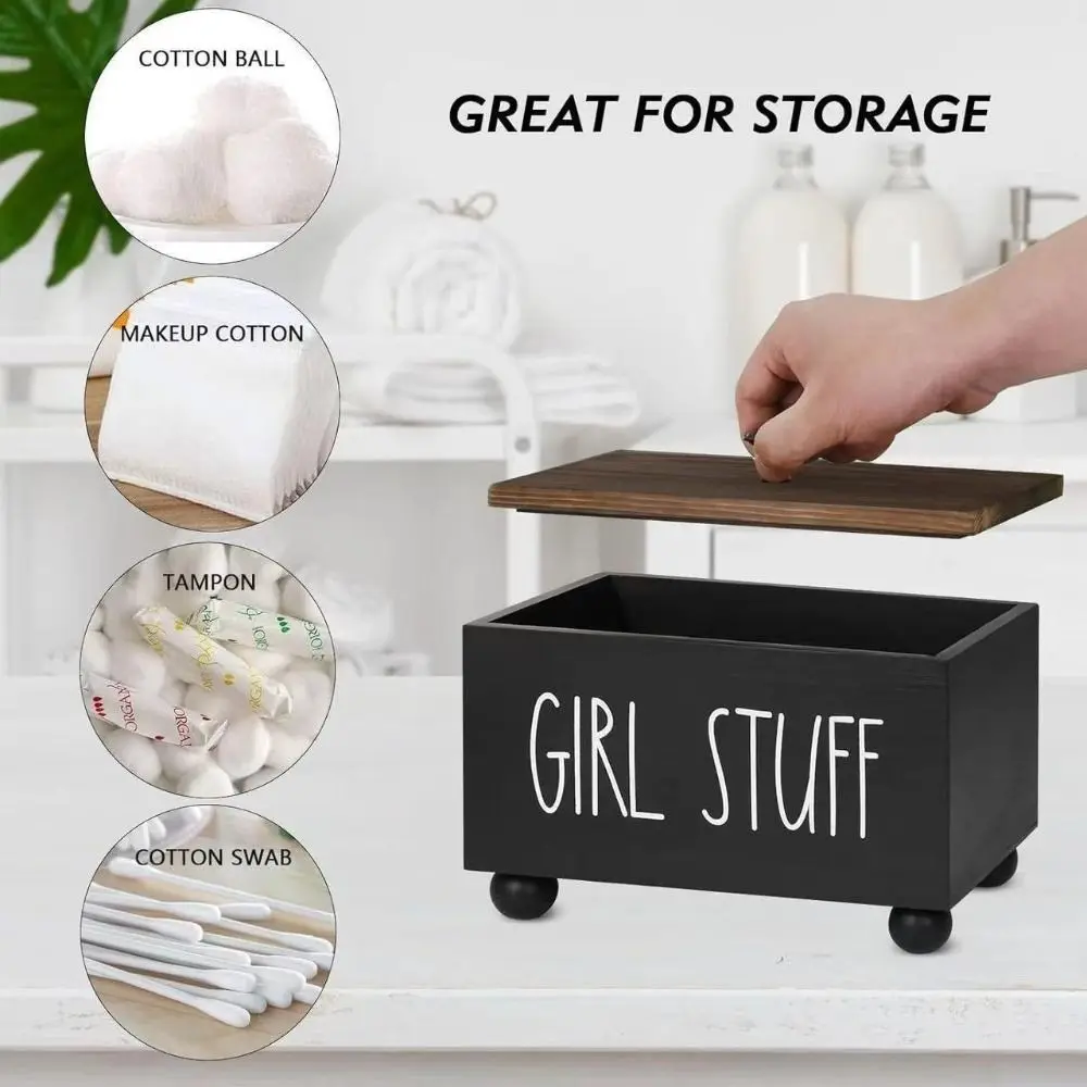 

Wooden Cotton Pads Storage Box 1/3 Grids Dust Proof Lady Pad Storage Container with Lid Large Capacity Tampon Holder Bathroom
