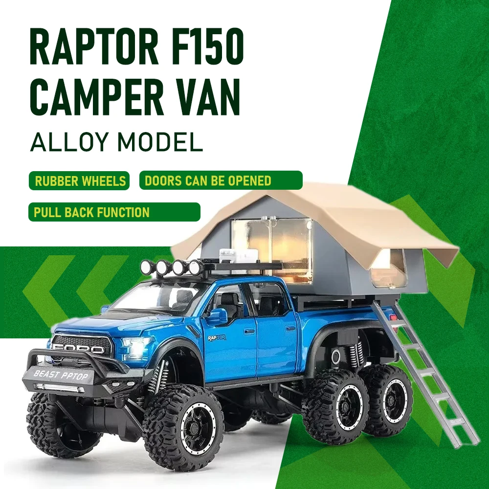 

Scale 1:24 Raptor F150 Mammoth Tacoma Models Camping Cars Toys Doors Opened Miniature Vehicles Camper Van Father's Day Gifts