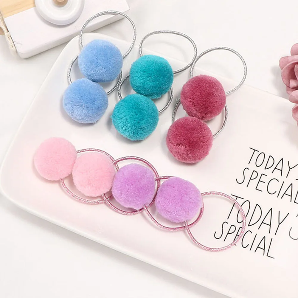 Cute Elastic Girl Kids Pompom Children Fur Ball Hair Ring Rubber Band Hair Accessories Kids Hair Rope