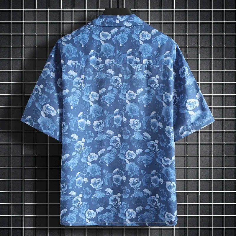 Deep Blue Cuban Collar Shirt, Men's Short Sleeved Beach Top, Party Personalized Clothing
