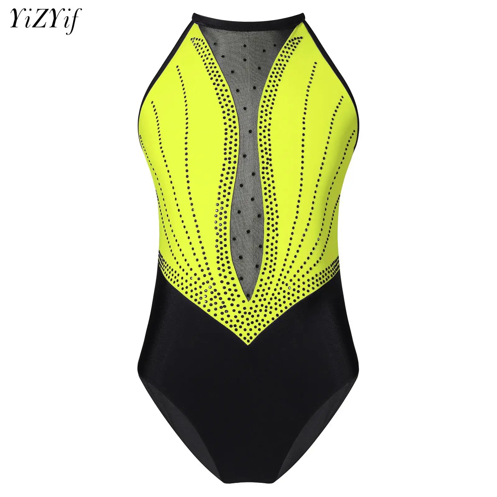 Girls Leotards for Ballet Gymnastics Dance Costume Kids Sleeveless Rhinestone Ballroom Figure Skating Stage Performance Costume