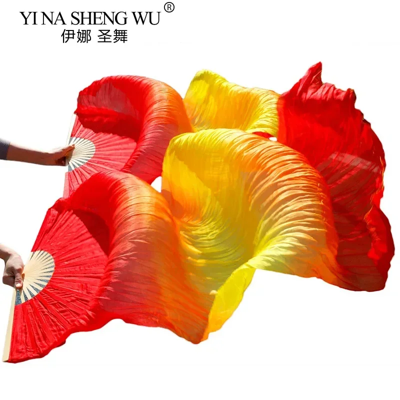 1 Pair 100% Real Silk Fans Belly Dance Silk Fans Classic Size Bamboo Ribs Silk Fans Dance Performance Props Customized Wholesale