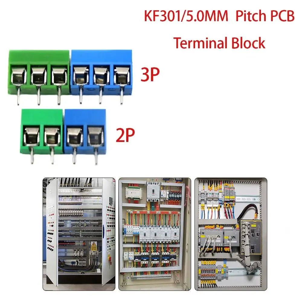 300V15A Pitch 5.0mm Terminal Blocks Pitch KF301-5.0-2P KF301-3P Electrical Pin 2P 3P Screw PCB Terminal Durable Blue Green