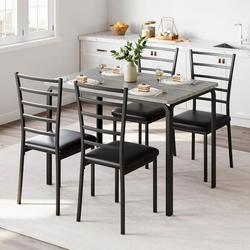 

Small Table and Chairs Set of 4, Dinette Set for 4, Square Dinner Table Set, 3 Piece Kitchen & Dining Room Sets for Small Space