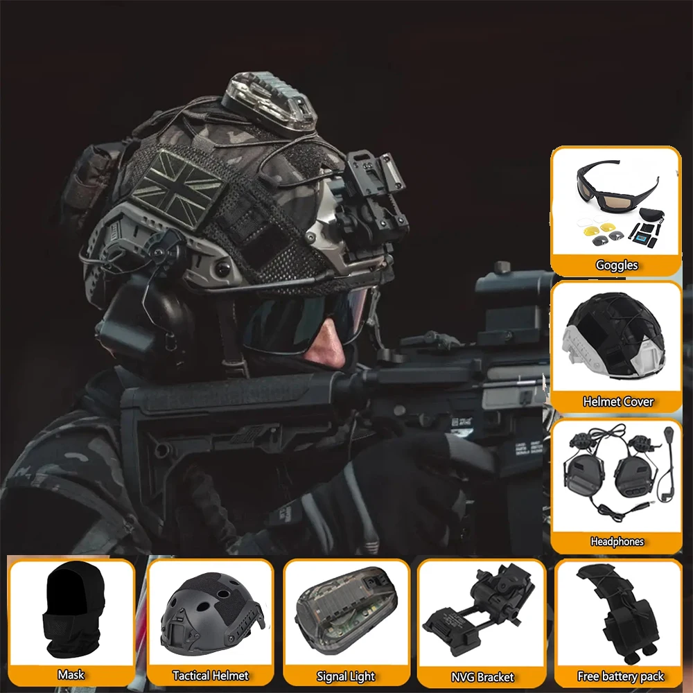 

Fast Tactical Helmet Special Forces Equipment Set with Headset NVG Model Mask Goggles Signal Light for Call of Duty CS Cosplay