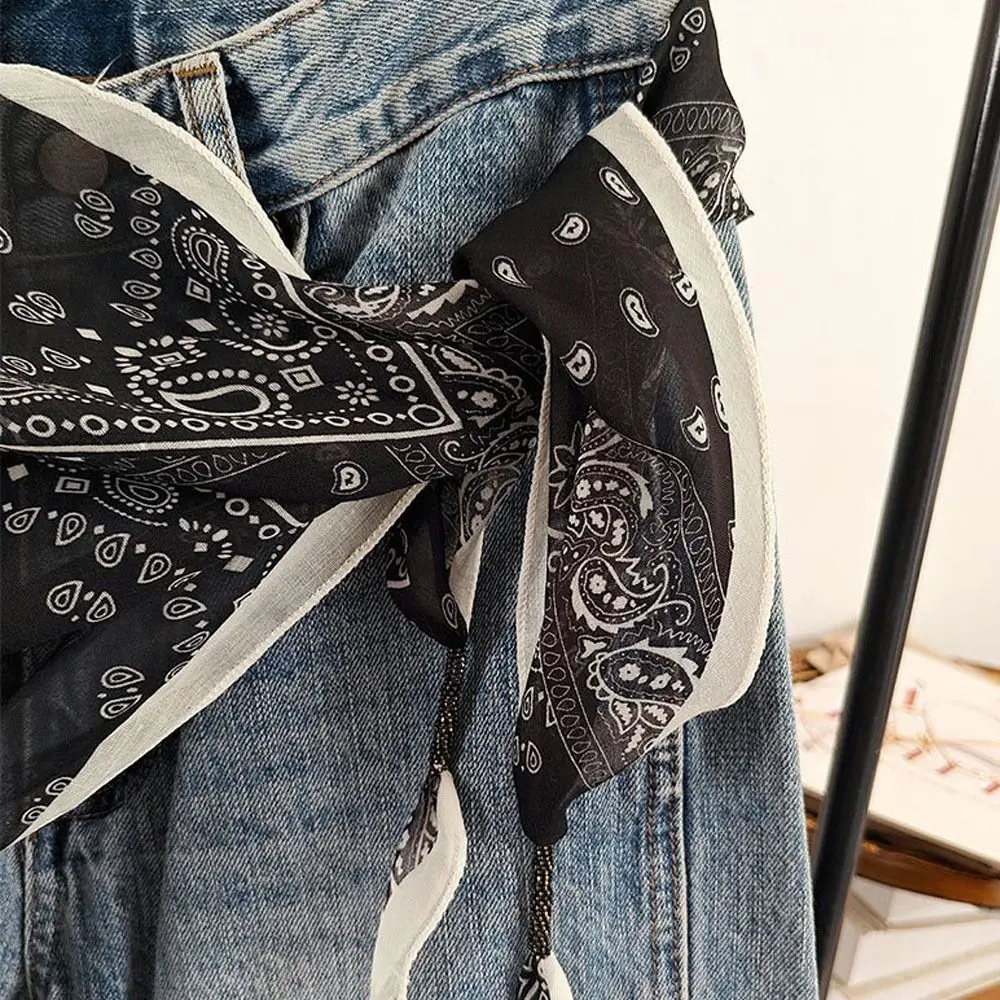 chic Multi-functional Floral Triangle Scarf cotton Tie-Dye Waist Belt Floral Triangle Ethnic Print Scarf Matching Pants