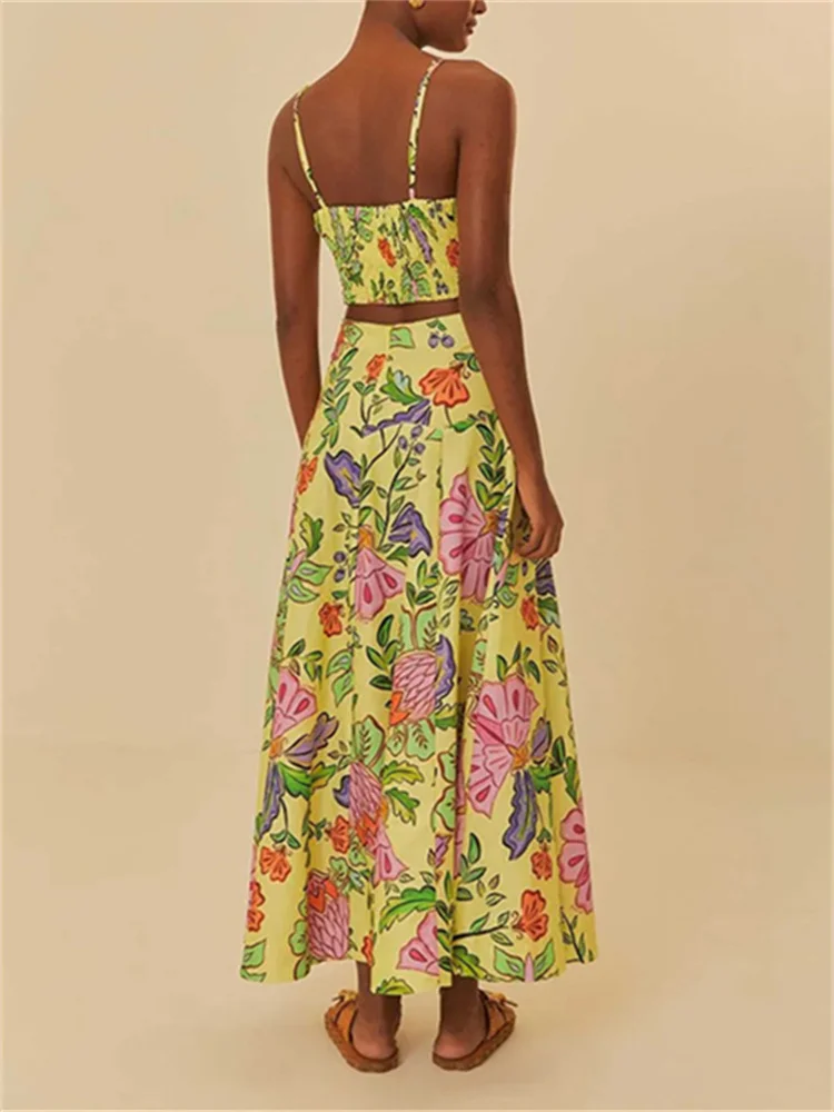 Ladies High Waist Colorful Elegant Long Jupe Women Vintage Floral Printed Midi Skirt Spring Summer 2024 New