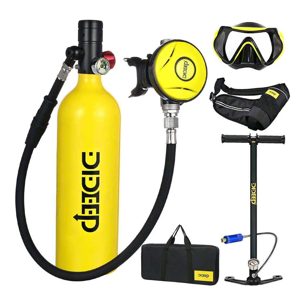 DIDEEP 1L Scuba Diving Tank Set Mini Oxygen Cylinder Respirator Air Tank Hand Pump for Snorkeling Diving Equipment