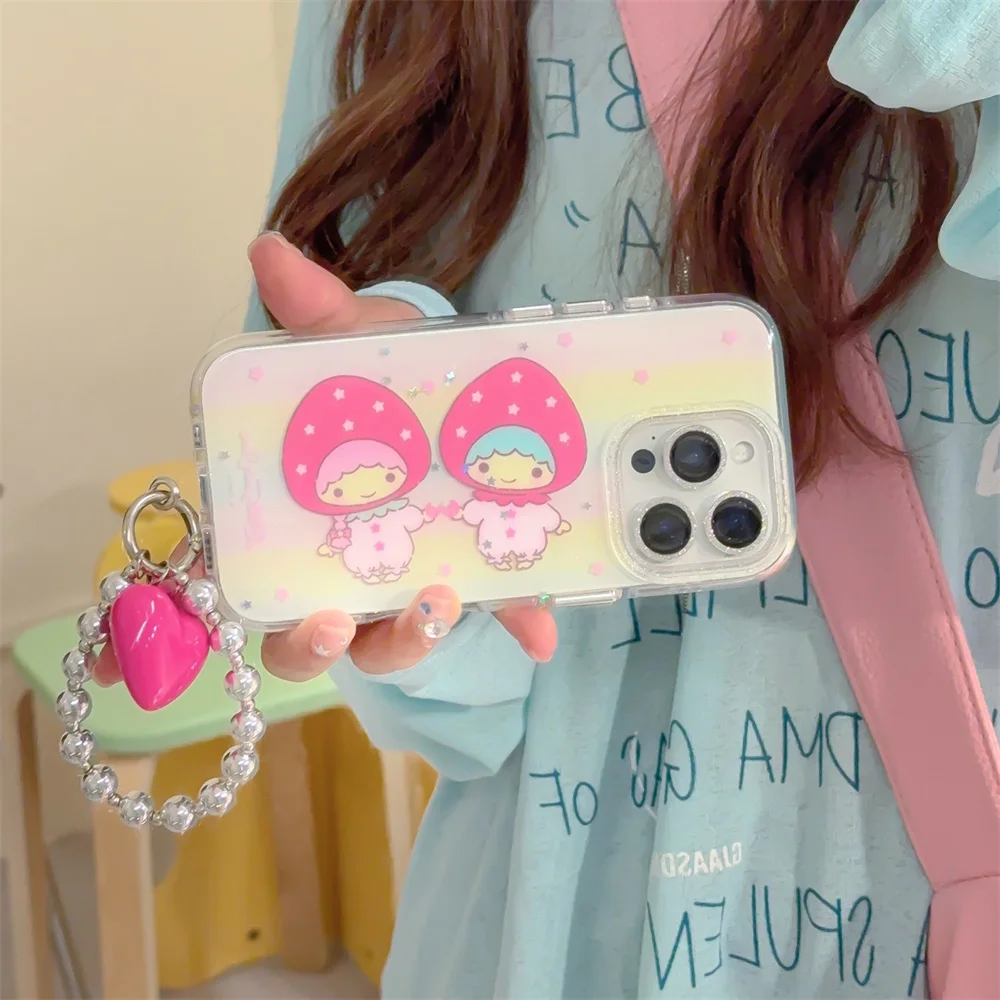 

Korean INS cute strawberry star cartoon phone case for iPhone 13 14 15 16 Pro Max cover with hinge powder Lovely Anti-fall Cases