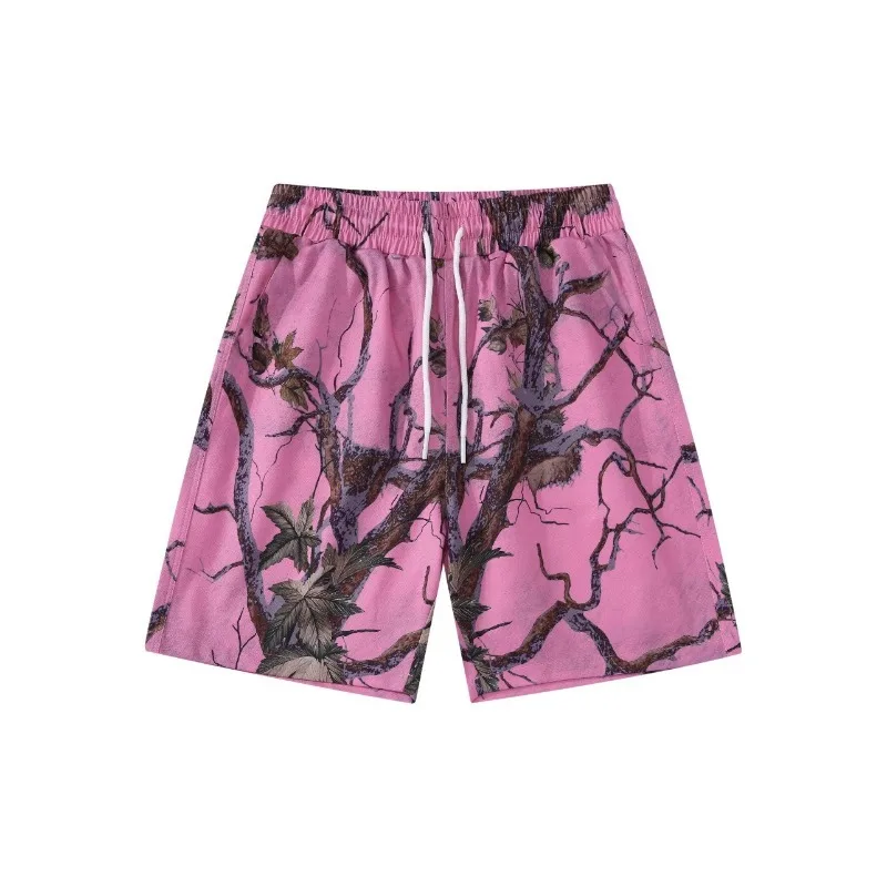 شورت غير رسمي مطبوع ثلاثي الأبعاد على شكل شجرة ريترو أمريكية جديدة لكل من الرجال والنساء في الصيف، شورت فضفاض وسريع الجفاف #3