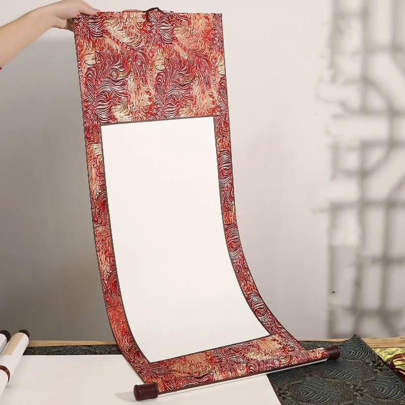 China Cultural Creative Blank Half Ripe Xuan Paper Scroll Traditional Chinese Painting Calligraphy Vertical Axis Hanging Scroll