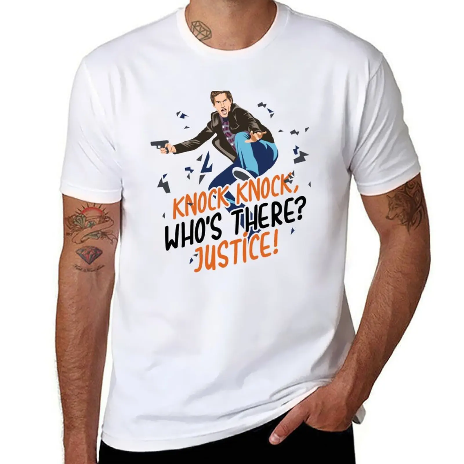 

Knock Knock Who's There Justice! T-Shirt man t shirts for men casual funny t shirts man T-Shirt
