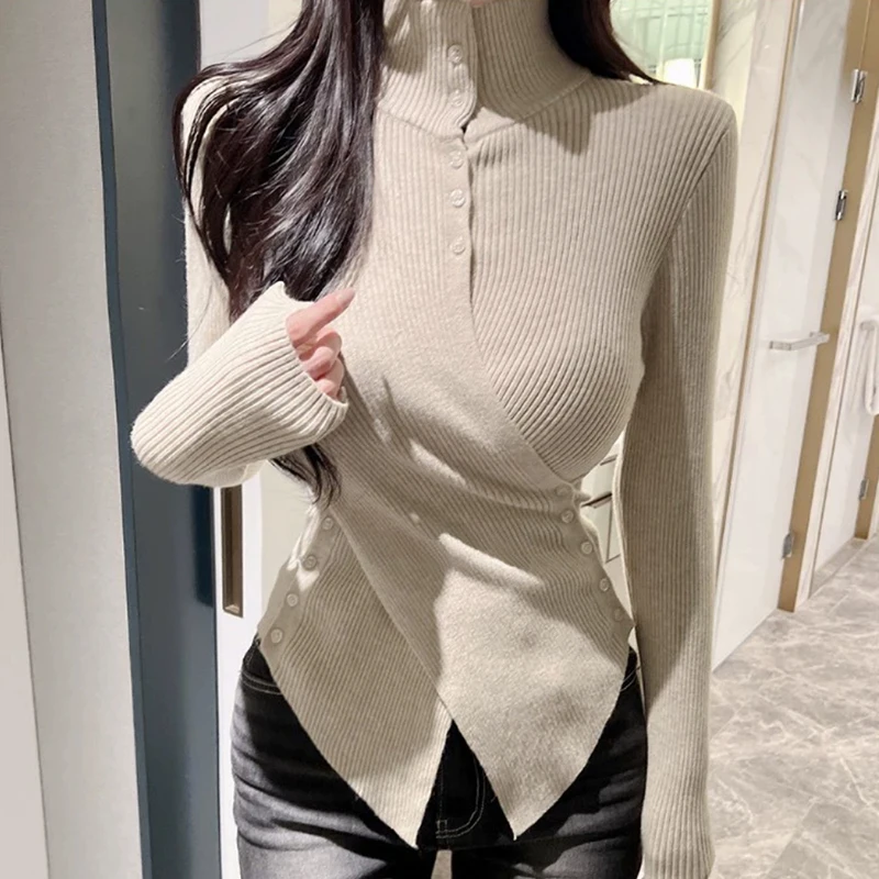 Cardigan lavorato a maglia lungo Sve sexy a collo alto da donna Slim Fit Faionable Bottone incrociato Anime coreano Body ape Evidenziazione...