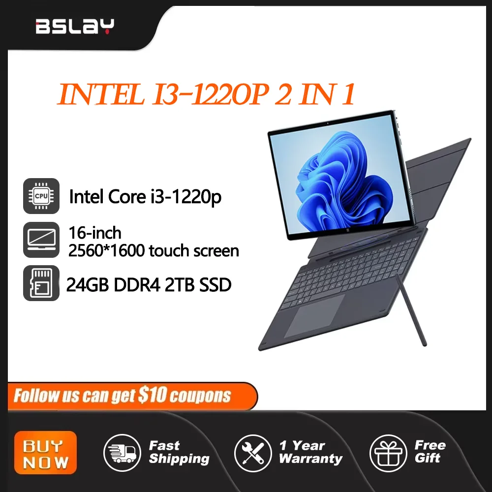 Tablette Intel Core i3-1220p 2 en 1 15.6 pouces 12 Go RAM 2 To SSD Écrans tactiles Caméra HD DDR4 Fenêtre 11 Ordinateur portable de jeu portable PC